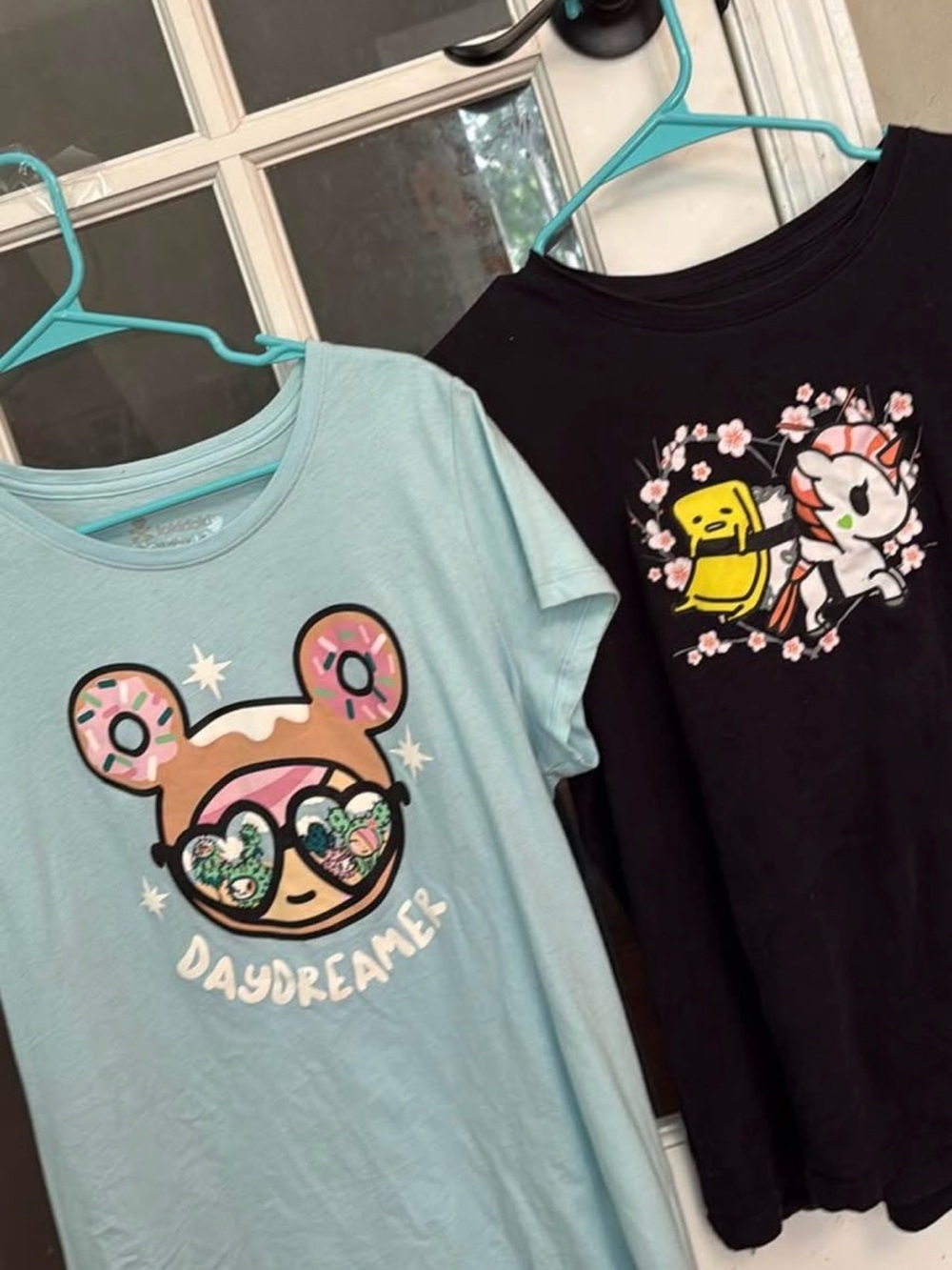2 shirt combo “Daydreamer' Blue Graphic and Black Top